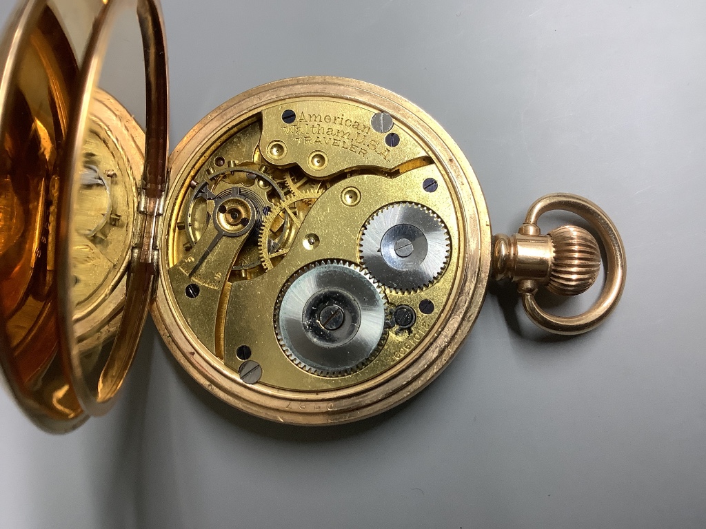 A gold plated Waltham hunter pocket watch.